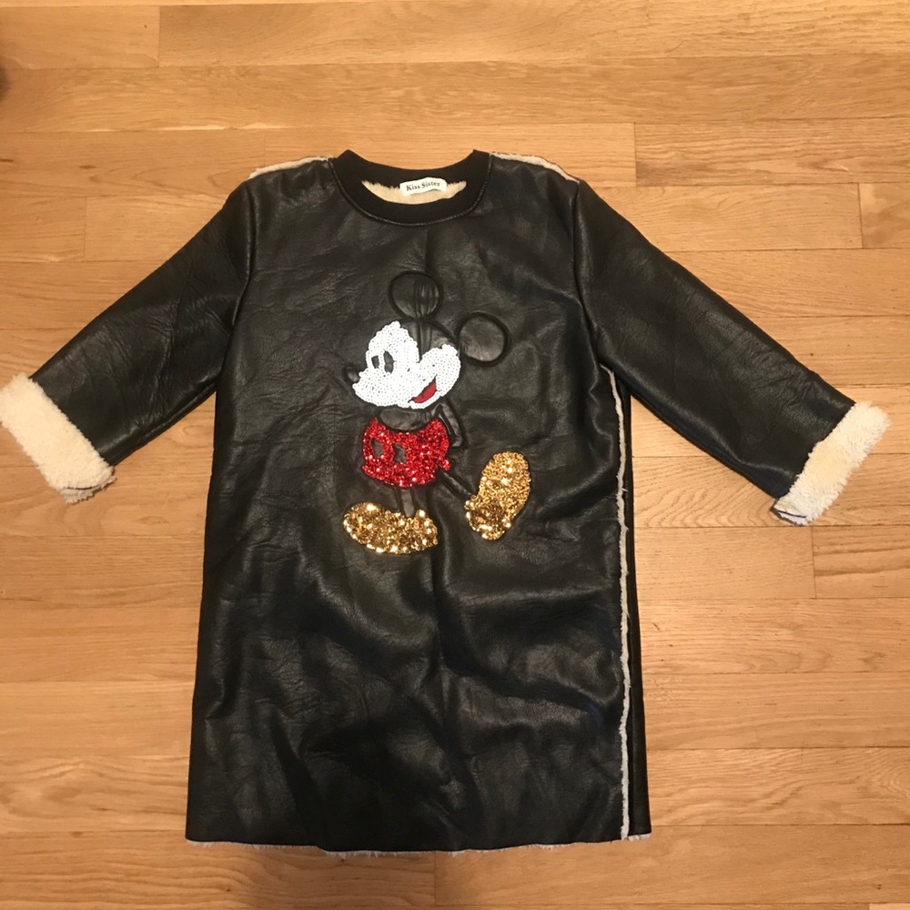 Mickey leather dress with shearling inside